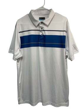 PGA Tour Men's Striped Short Sleeve Golf Polo Shirt White Blue Size XL